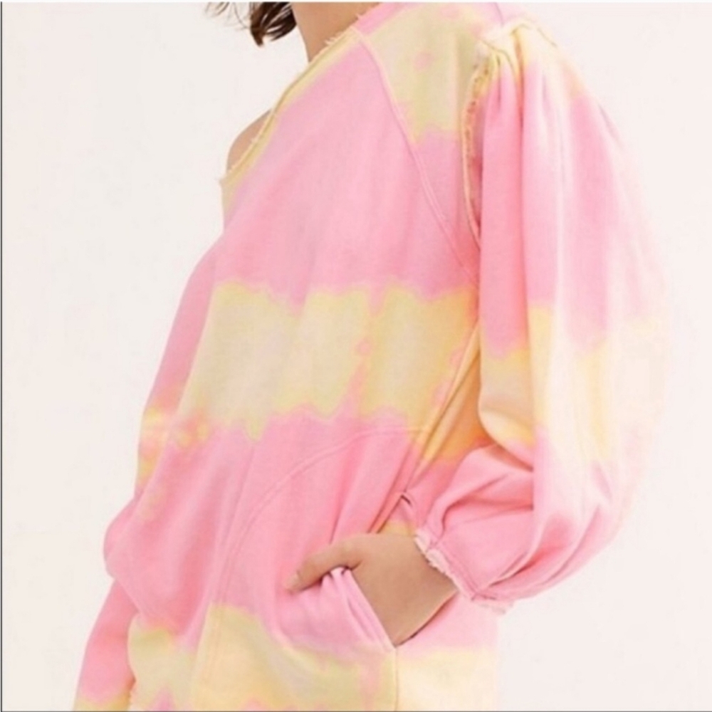 Free People Oversized Feels Right Sweatshirt Tie Dye Neon Pink/ Yellow - Picture 3 of 8